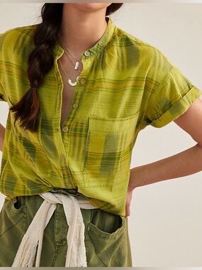 Anthropology Pilcro Hannah Surf Blouse Green Motif Size Small
